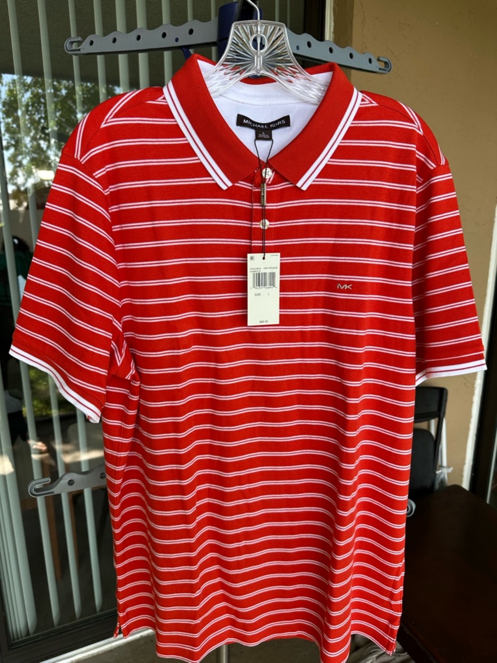 Michael Kors Red and White Striped Polo Shirt